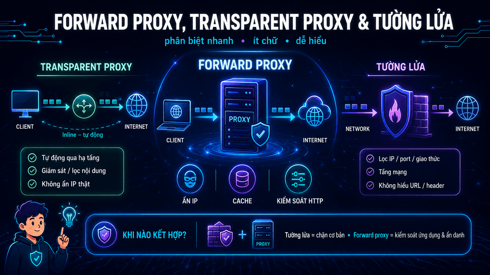 Ph&acirc;n biệt forward proxy với c&aacute;c m&ocirc; h&igrave;nh kh&aacute;c v&agrave; tường lửa